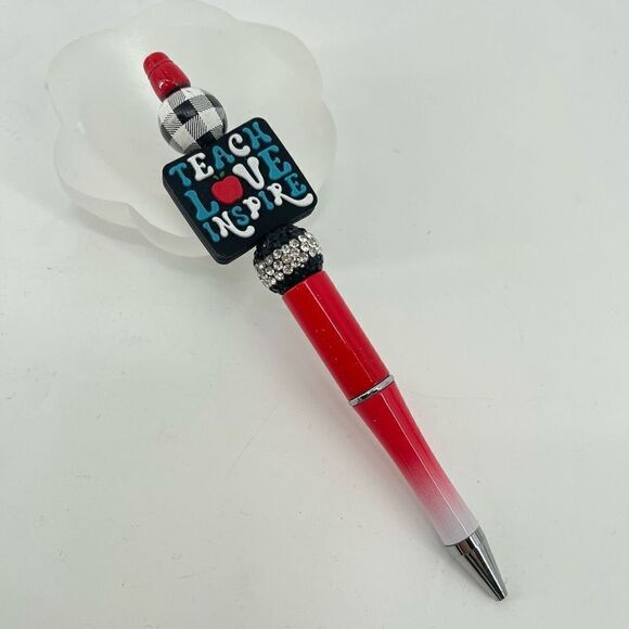 Teach love inspire pen handmade NEW teacher apple rhinestone bling teal red blac - Picture 3 of 4